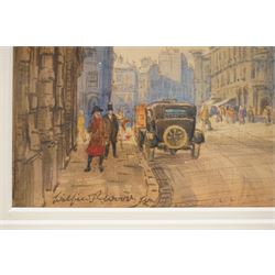 Wilfried René Wood (British 1888-1976): Manchester Street Scene, watercolour signed 18.5cm x 27cm