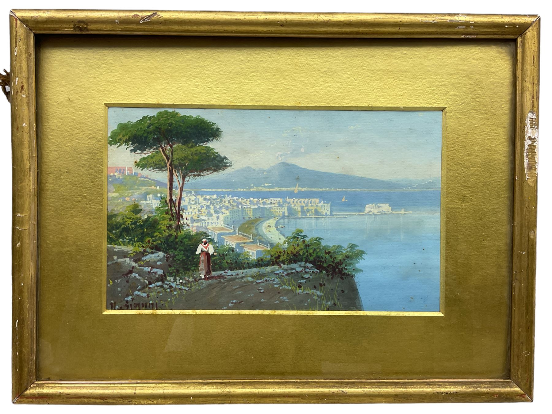 Maria Gianni (Italian 1873-1956): Bay of Naples, gouache signed 12cm x 19cm