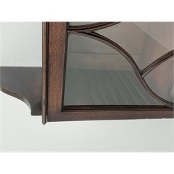Georgian mahogany Gothic wall hanging cabinet, enclosed by two ogee pointed arch astragal glazed doors, plain sides with shaped top and bottom brackets