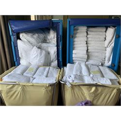 170 regular bath towels, 180 towels, 33 packs of regular towels, with two linen trolleys- LOT SUBJECT TO VAT ON THE HAMMER PRICE - To be collected by appointment from The Ambassador Hotel, 36-38 Esplanade, Scarborough YO11 2AY. ALL GOODS MUST BE REMOVED BY WEDNESDAY 15TH JUNE.