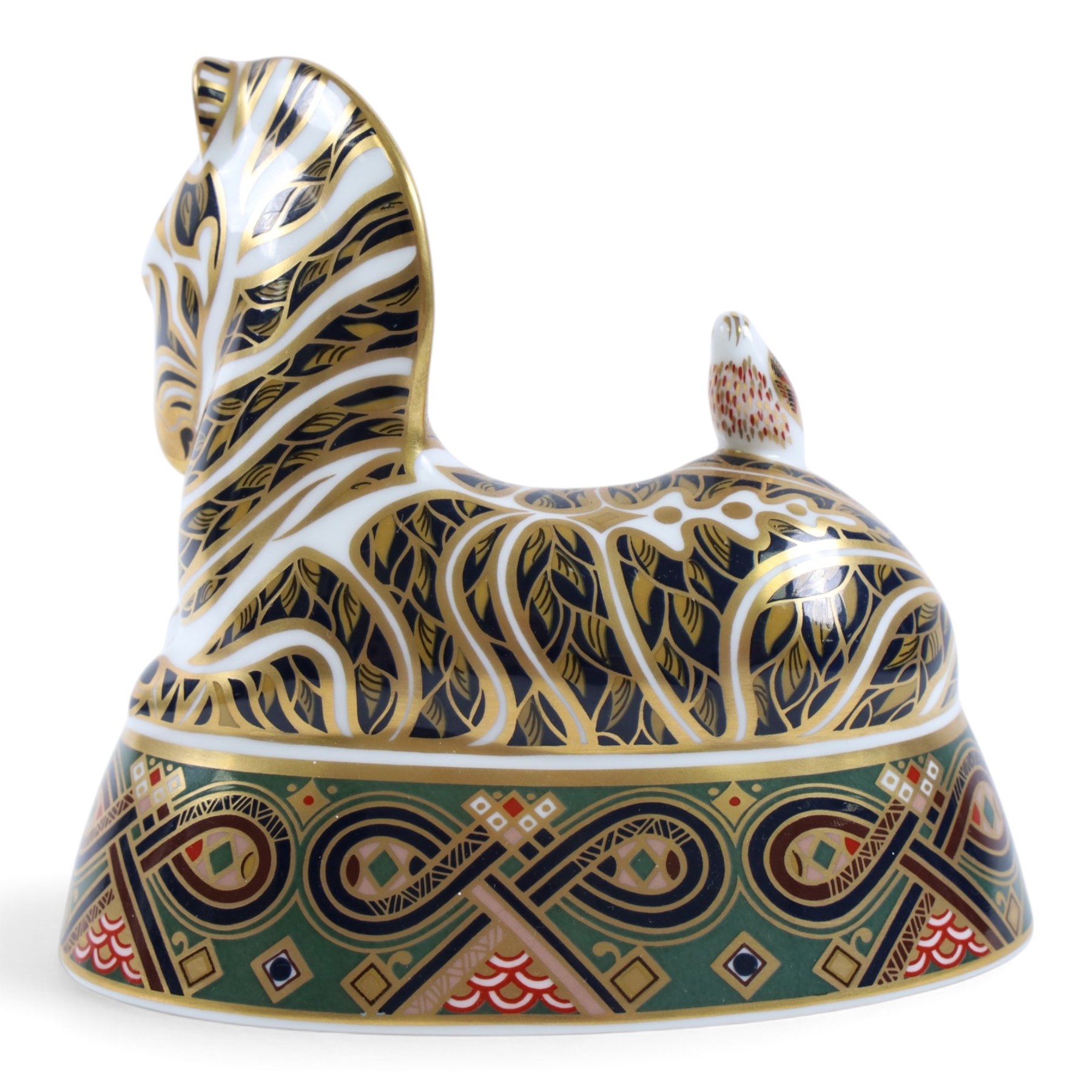 Royal Crown Derby Zebra paperweight, with gold stopper, H14cm