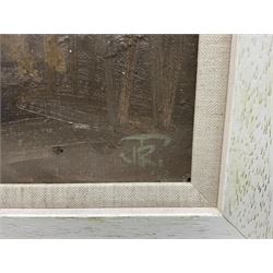 John Richard Townsend (British 1930-): Still Life of White Roses in a Glass, oil on board signed with monogram 37cm x 29cm