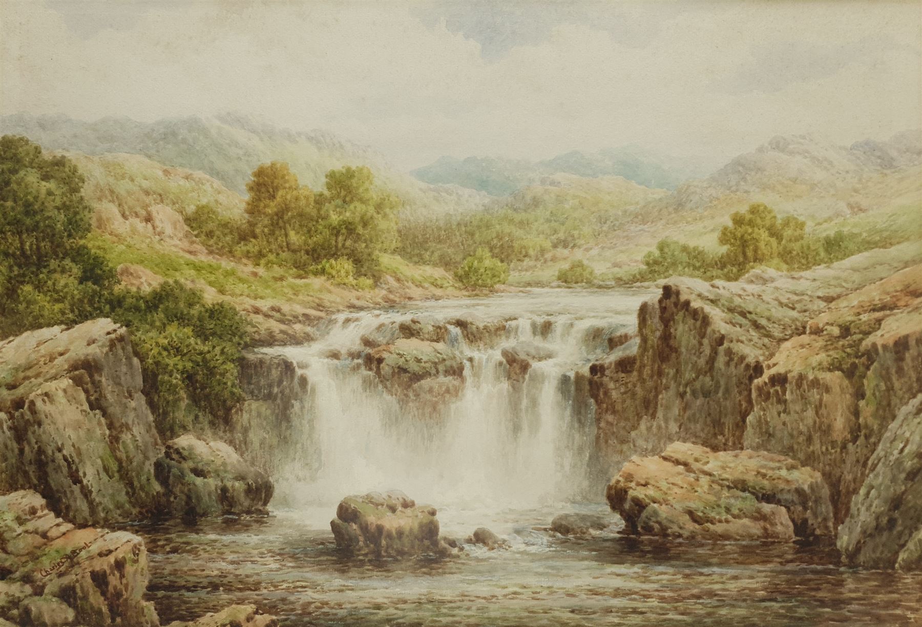 Charles A Boot (British 19th/20th century): Waterfall Betws-y-Coed, watercolour signed 38cm x 55cm