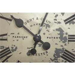  Gent & Co Ltd Leicester 'Parsons Patent' electric impulse slave clock, circular moulded case, grey painted, D39cm  