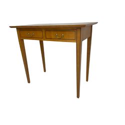 Laura Ashely - cherry wood side table, fitted with two drawers, decorated with trailing foliage