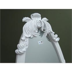  Ornate white finish dressing mirror with classical swag, H162cm, W48cm  