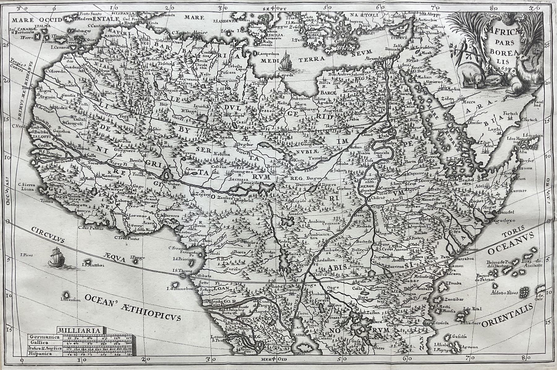 Heinrich Scherer (1628-1704): 'Africae Pars Borealis', engraved map pub. 1699, 24cm x 36cm