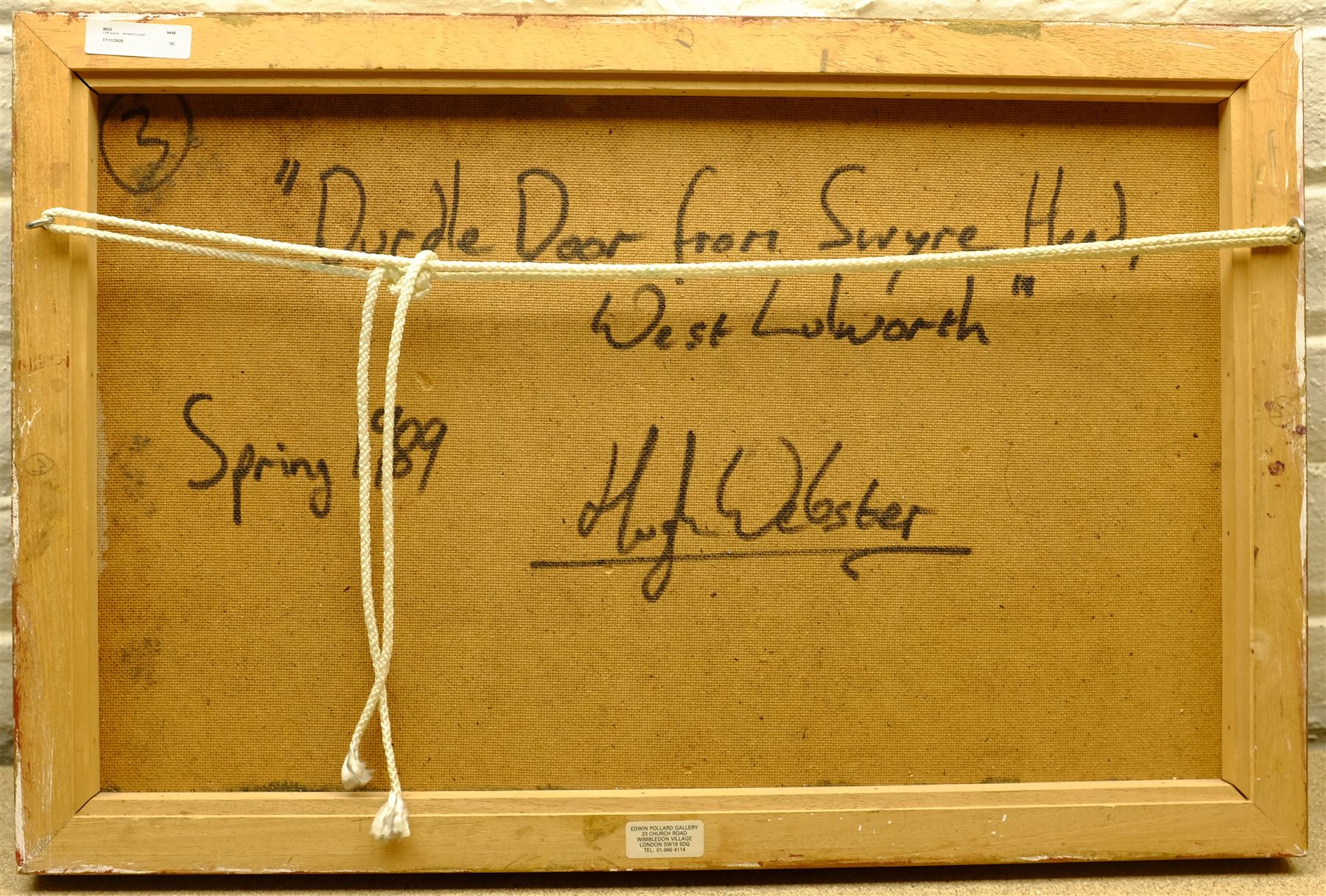 Hugh Webster (British 1963-): 'Durdle Door from Swyre Head, West Lulworth', oil on board signed, titled signed and dated Spring 1989 verso 36cm x 60cm