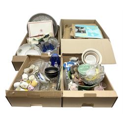 Four boxes of various glassware, ceramics and silver plate and quantity of vinyl records