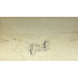 Joseph Newington Carter (British 1835-1871): Filey Brigg, pencil sketch unsigned, labelled verso 10cm x 17cm
Provenance: From sketchbook from the estate of Great Grand Daughter of Henry Barlow Carter issued by Abbey Galleries (Whitby)