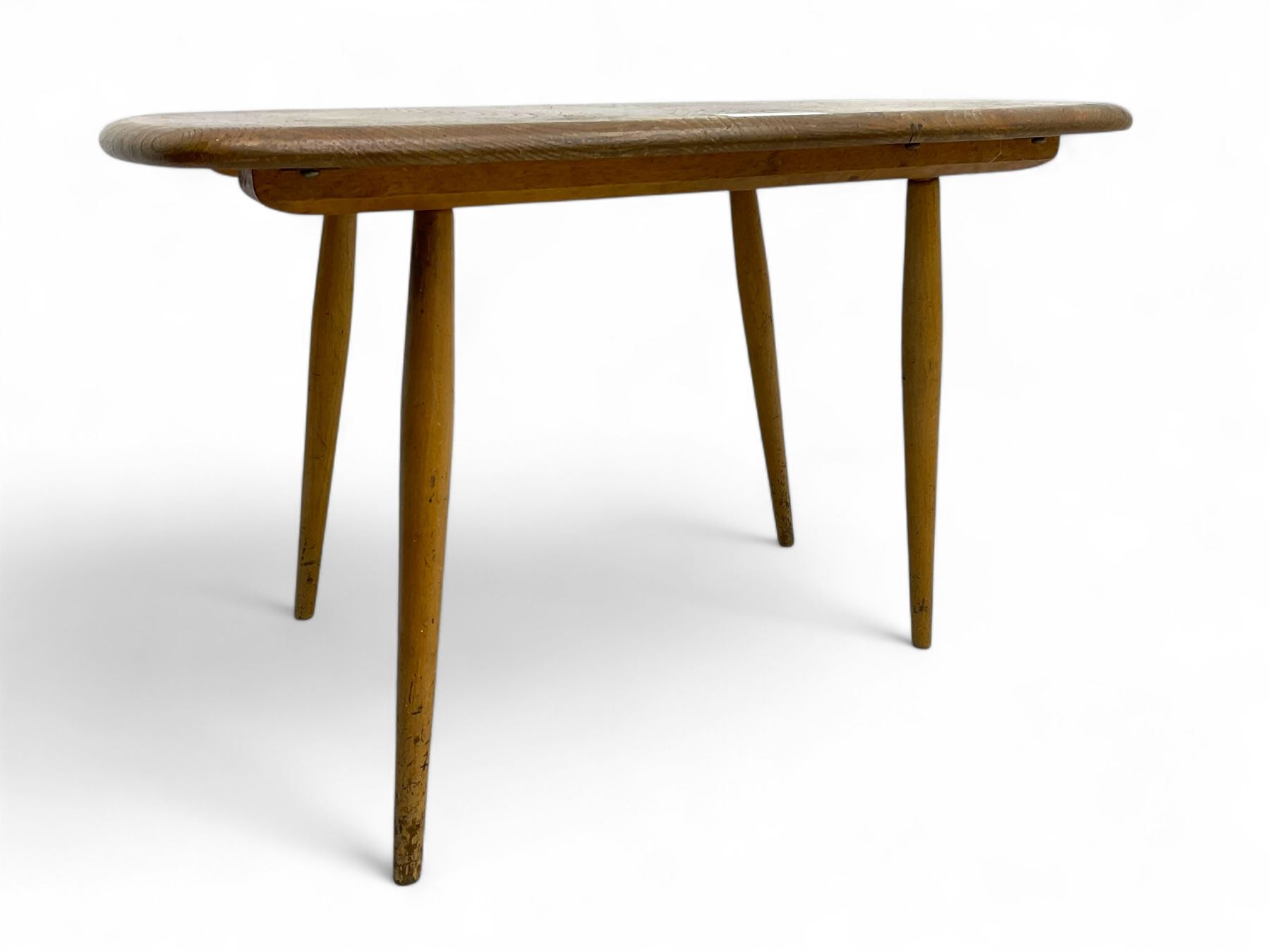 Lucian Ercolani for Ercol - mid-20th century elm and beech occasional table, rectangular top with rounded corners, on tapered supports
