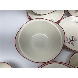 Crown Devon Stockholm patterned tea and dinner wares, to include, five teacups and saucers, milk jug, open sucrier, six dessert plates, six side plates, six dinner plates, serving platter, etc (42)