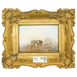 Edward Duncan (British 1803-1882): Ploughing the Fields, oil on panel signed 13.5cm x 20cm