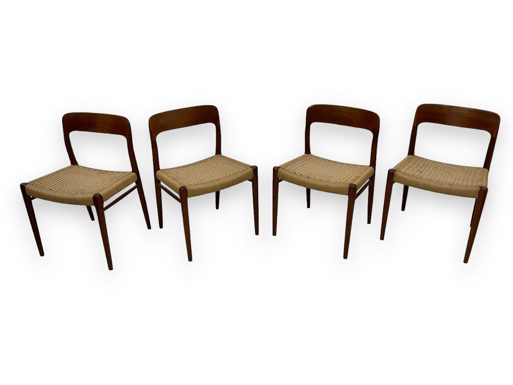 Niels Møller for J L Møllers Møbelfabrik - set of four mid-20th century teak 'Model 75' dining chairs, woven seats