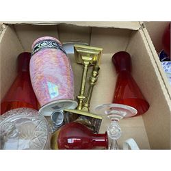 Newhall Boumier Ware vase, two Maling lustre bowlsmParagon George V commemorative cup, collection of ceramics and coloured and cut glassware, etc, in three boxes