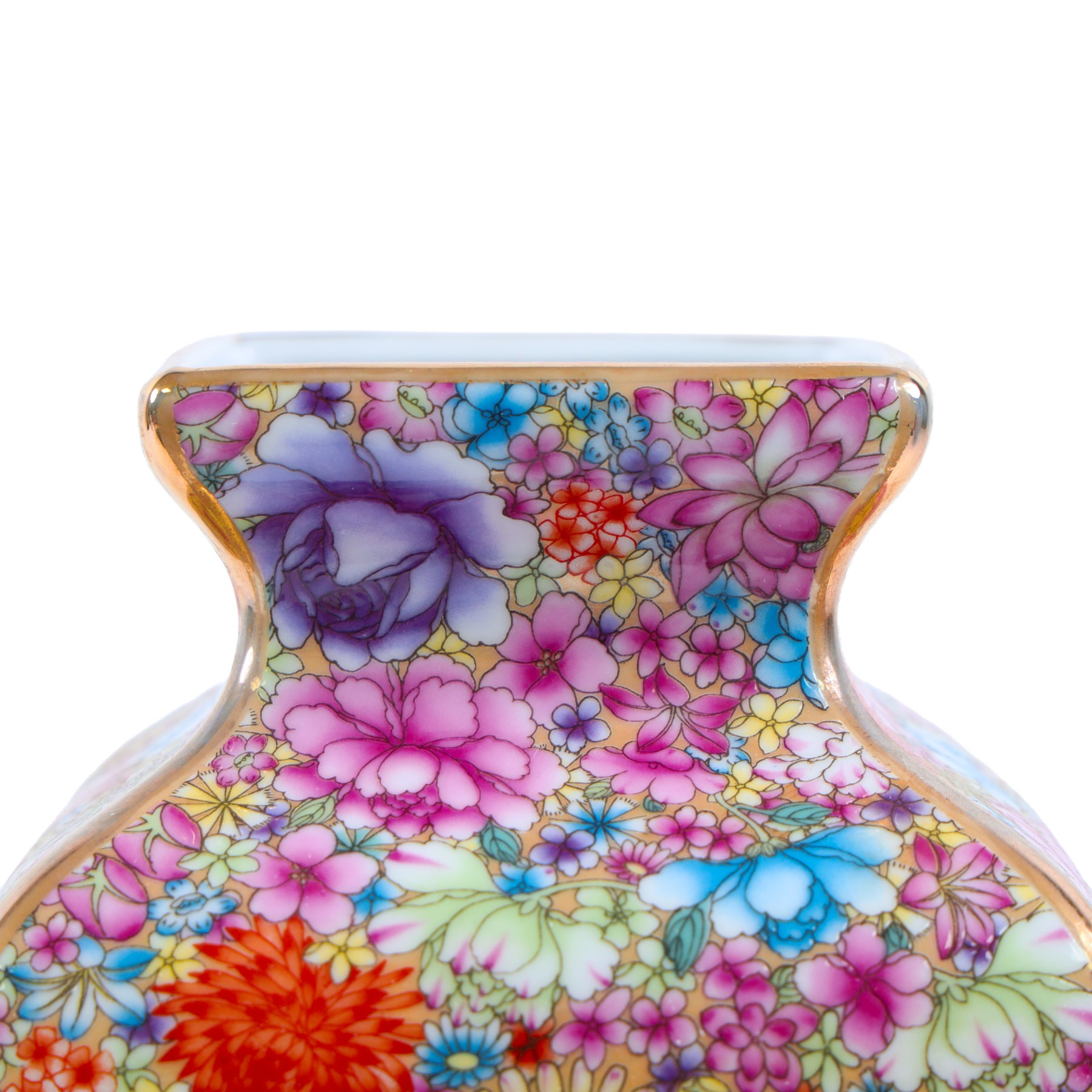 Pair Chinese floral vases, with gilt detail, H26cm   