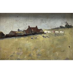 Frederick (Fred) Dade (British 1874-1908): Farmstead, oil on board signed with initials and dated '95, 13cm x 20cm
Provenance: from the estate of Christine Dexter and by descent from Frank Henry Mason's sister Eleanor Marie (Nellie). Fred was a keen yachtsman and together with his brother Ernest and Frank Mason were founder members of Scarborough Yacht Club in 1895