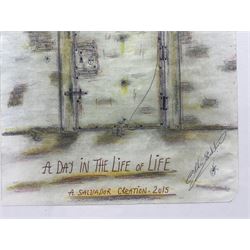 Charles Bronson (Charles Arthur Salvador) (British 1952-): 'A Day in the Life' of the artist, mixed media signed titled and dated 2015, 29cm x 20.5cm