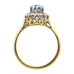 18ct gold aquamarine and diamond cluster ring, Birmingham 1977