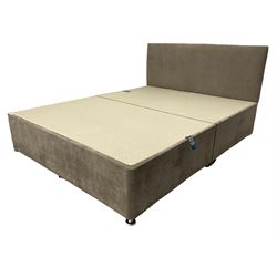 DeepSleep 5' Kingsize divan bed set, grey velour base and matching headboard - 6 months old