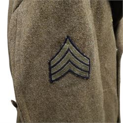 Army long wool jacket, with US Army WWII 82nd Airborne division patch, stamped inside 36R
