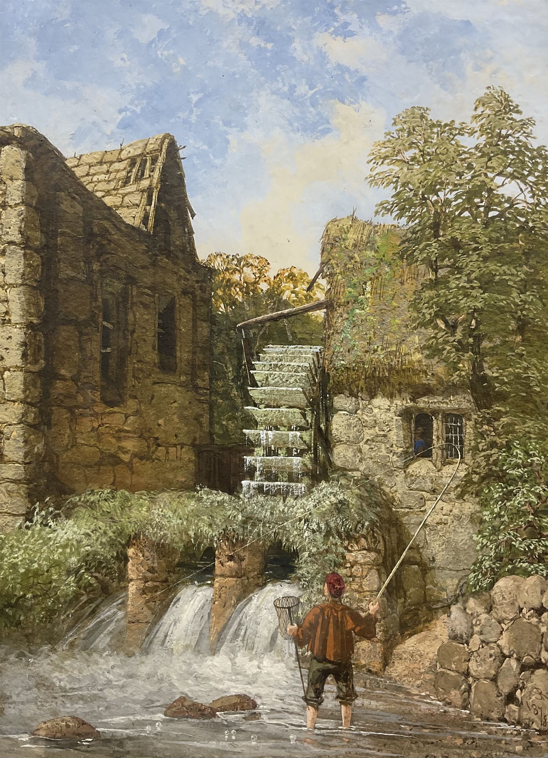 Samuel A Rayner (British 1806-1879): 'Rowsley Mill' Derbyshire, gouache signed with monogram and dated 1878, titled on the mount, 54cm x 39cm 