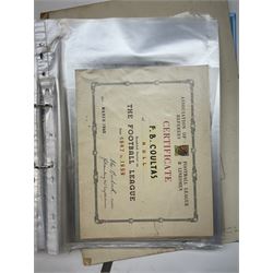 Collection of football memorabilia belonging and relating to the Hull based referee Frank Coultas, including 9ct gold Referee's medal for the 1957 Aston Villa v Manchester United FA Cup Final, inscribed 'The Football Association, F.B Coultas, F.A. Challenge Cup Competition, Final Tie 1957', hallmarked and in original case; the kit worn by him to referee the 1957 FA Cup Final and ephemera relating to the match including photographs, programmes and tickets; together with other football memorabilia collected by Frank Coultas, including programmes, photograph and ticket stubs, with some items relating to the 'Busby Babes'