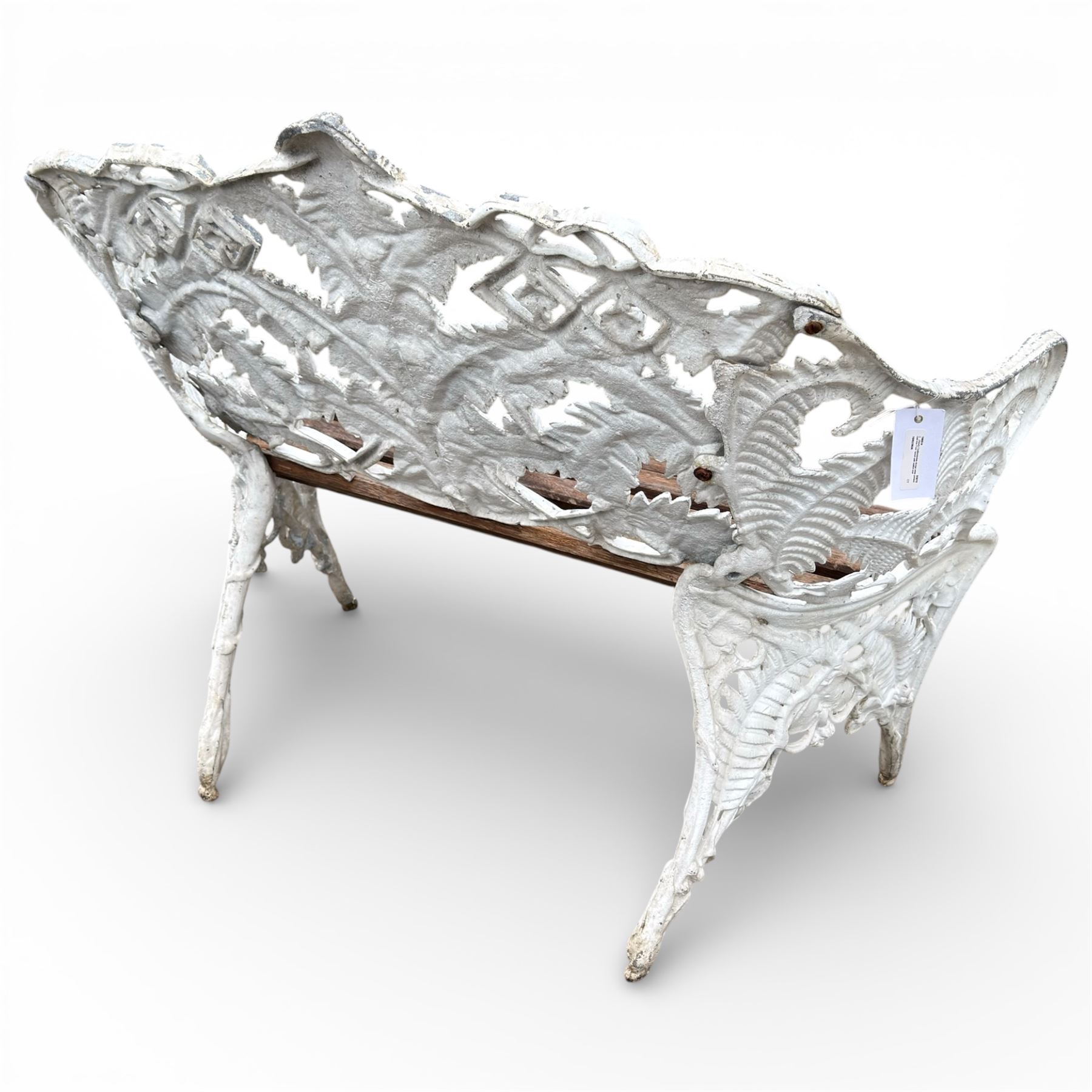 Coalbrookdale design white painted aluminium 'Fern' bench with slatted seat