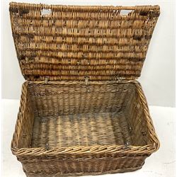 Large wicker theatre basket, single  hinged lid, two carrying handles