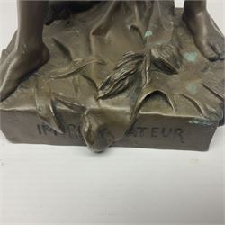 After Felix Carpentier, Improvisateur; bronzed figure of a man playing the flute, marked Felix Charpentier, H35