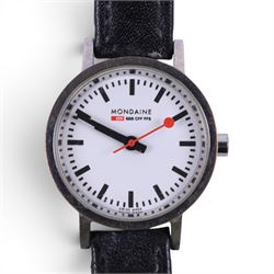 Mondaine Swiss Railway SBB CFF FFS watch, stainless steel with leather strap