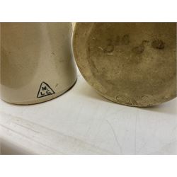 Quantity of salt glazed stoneware flagons, two tone jars and jug etc, to include some with impressed marks and labels, largest H26cm