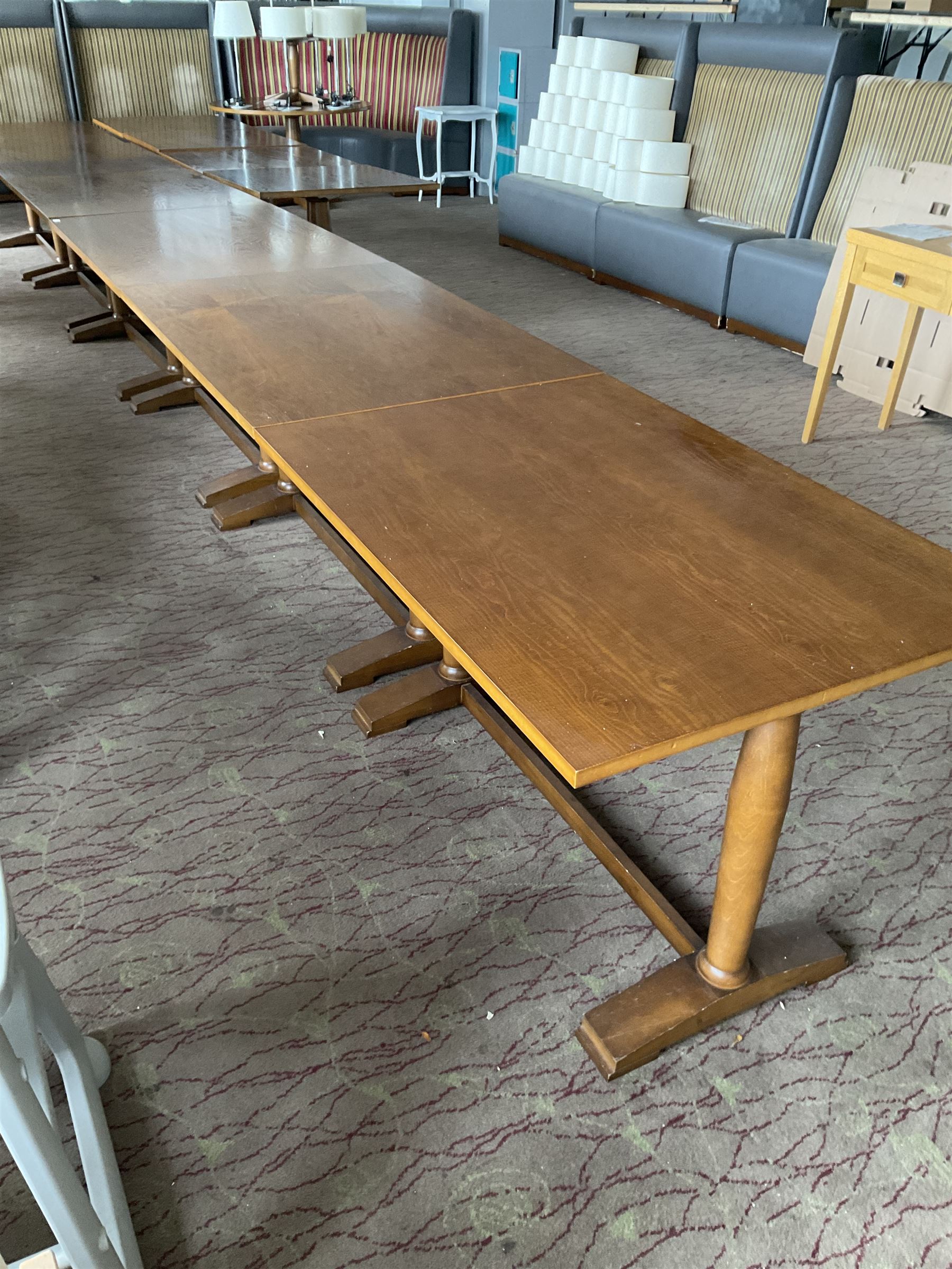Three rectangular walnut finish dining tables- LOT SUBJECT TO VAT ON THE HAMMER PRICE - To be collected by appointment from The Ambassador Hotel, 36-38 Esplanade, Scarborough YO11 2AY. ALL GOODS MUST BE REMOVED BY WEDNESDAY 15TH JUNE.