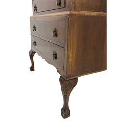 Early 20th century walnut bureau, fall front over three drawers