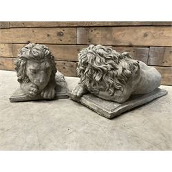 Pair of small recumbent garden lions