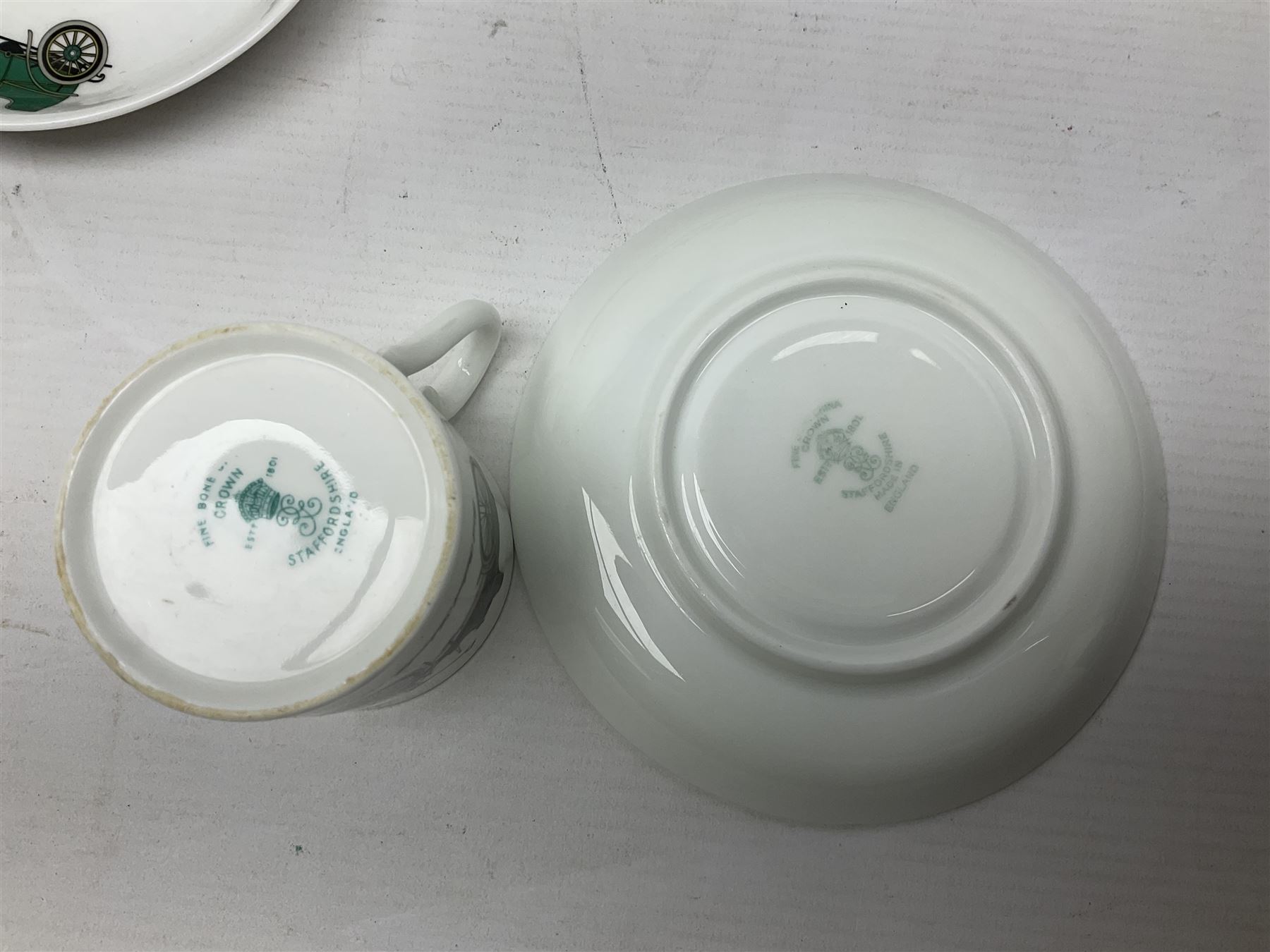 Crown Staffordshire coffee service for six, decorated with motor cars 