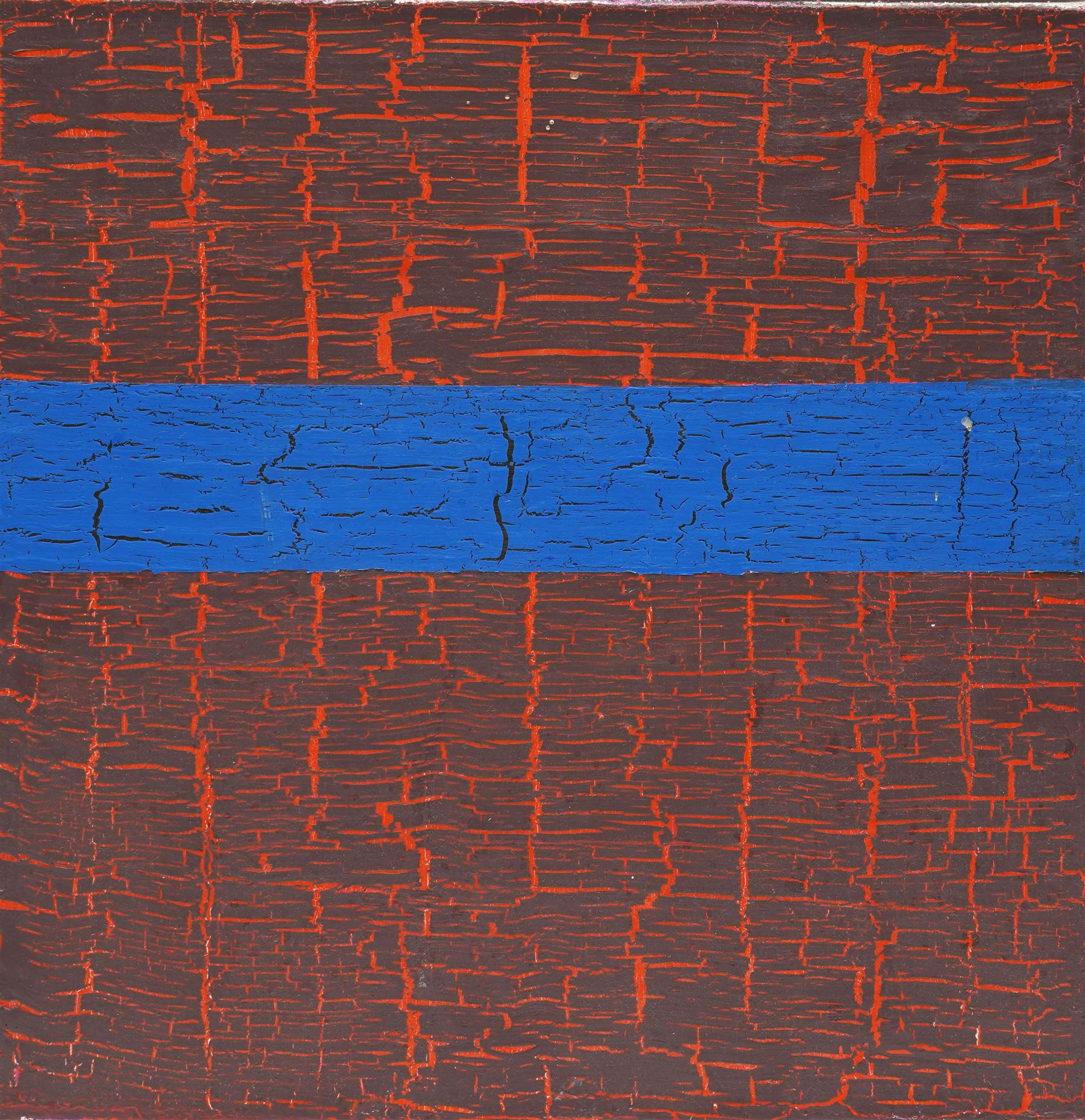 Gillian Ross Kelsey (British 1935-2025): 'Blue Ribbon', mixed media on canvas, signed and titled verso 30.5cm x 30.5cm