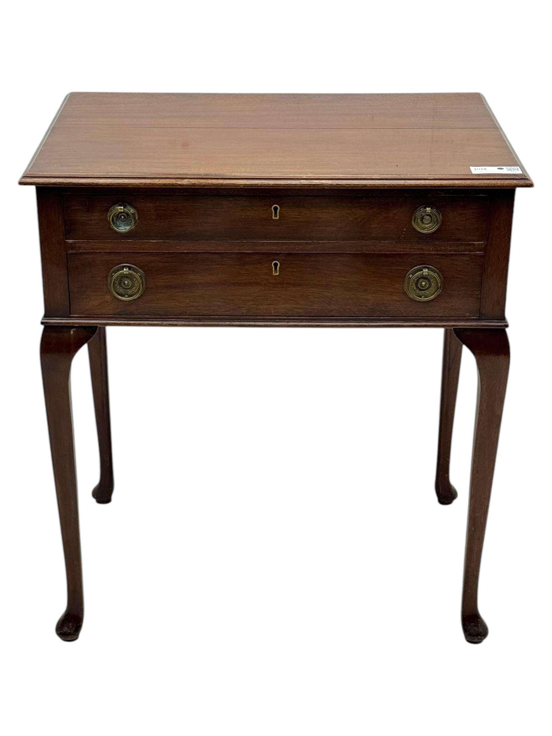 Walker & Hall - Edwardian mahogany canteen, rectangular top with moulded edges, two drawers enclosing silver plated cutlery, raised on cabriole supports 