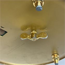 Swiss Reuge Music bird cage automaton music box, the bird with articulated head and beak, in a gilt brass cage, with a glass dome and stand, H30cm