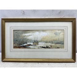 Robert Leslie Howey (British 1900-1981): Shipping in the Estuary, watercolour heightened with white signed 12cm x 33cm 