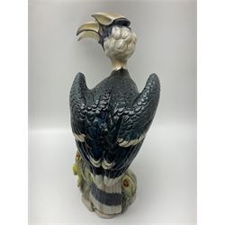 Two mid 20th century Italian ceramic animal figures by Ronzan, the first example modelled as a Hornbill, no 1642, the second example modelled as a cobra, in white glaze, no 1667, both signed Ronzan Made in Italy to base, tallest H42.5cm