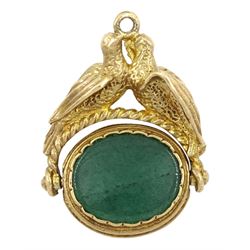 9ct gold bloodstone and green agate doves of peace pendant/charm, hallmarked