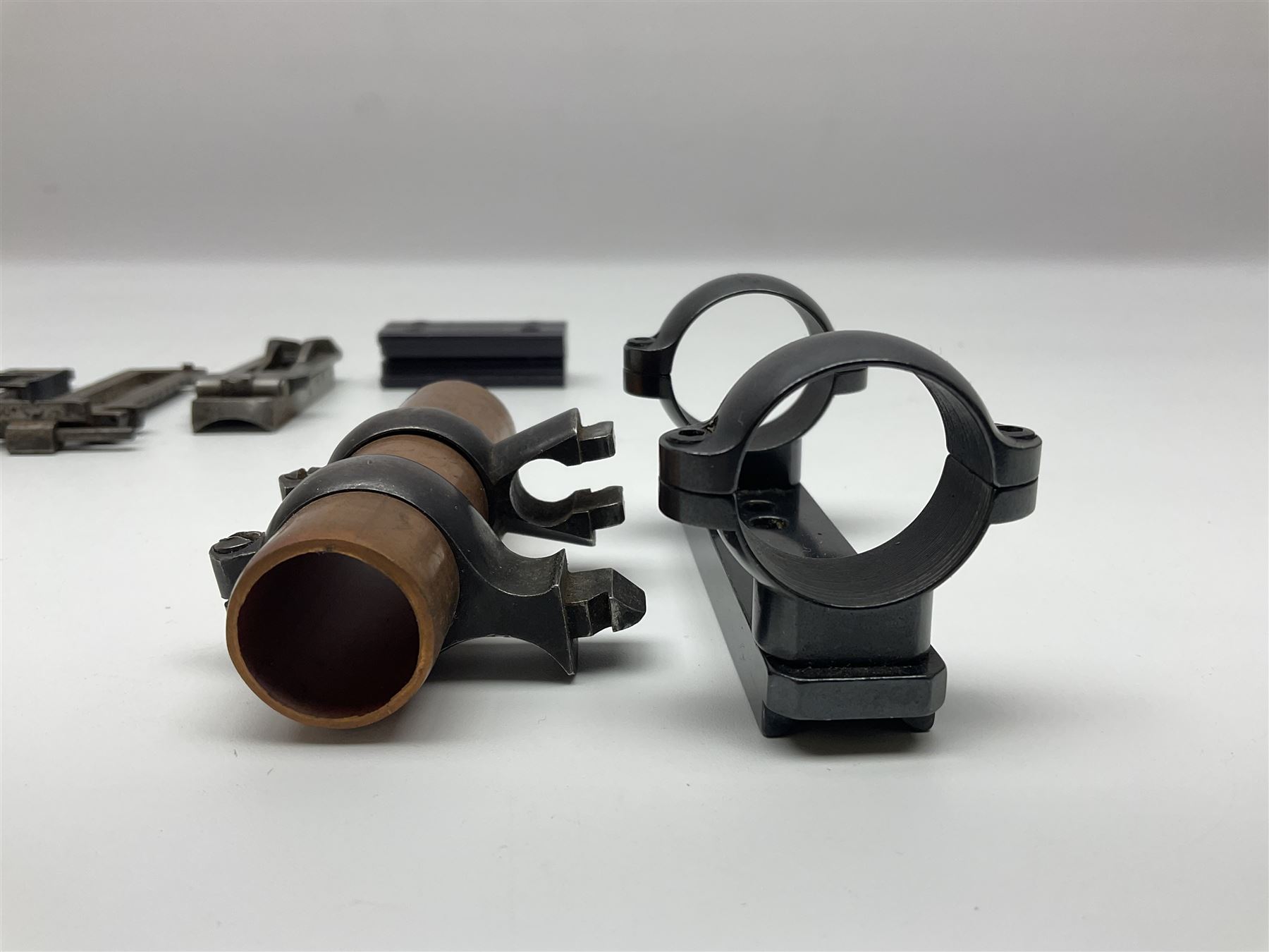 Collection of rear sights and mounts etc including Fraser Edinburgh patent pending no.28330, Martini Henry, part Mauser, .303 No.4 etc