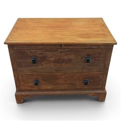 Victorian stained pine converted chest, fitted with two drawers, twin carrying handles, raised on bracket feet