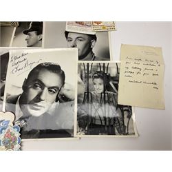 Early 20th century ephemera, to include signed photographs of Charles Boyer and Walter Pidgeon etc, a printed letter from Winston Churchill, two albums and a quantity of transfer books of Players and similar cigarette cards, including Boy Scout and Girl Guide Patrol Signs and Emblems and RAF Badges, a collection of greetings cards and postcards, a photograph album containing black and white photographs of Caius College Cambridge and guides and pamphlets on travelling Switzerland and the UK