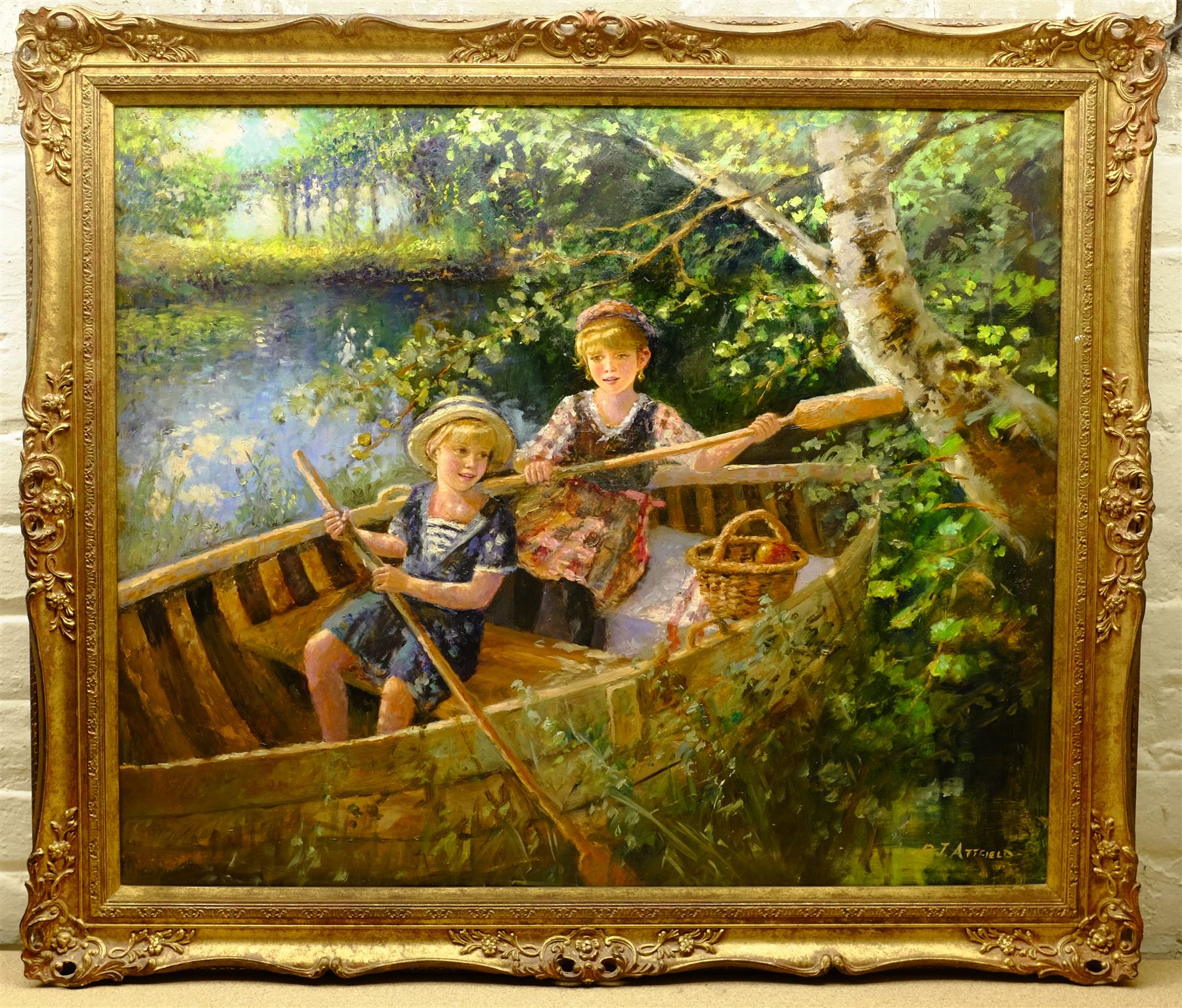 Paul J Attfield (British 1950-): 'Summertime', oil on canvas signed 74cm x 90cm 
Provenance: with Joanna Cole Fine Art, Knutsford, label verso