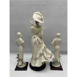 Two Coalport figures, comprising Yorkshire Girl and Roses of Love, together with three Florence figures, largest example H35cm