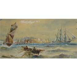  Shipping off Scarborough, early 20th century watercolour by Austin Smith unsigned 16cm x 30cm  