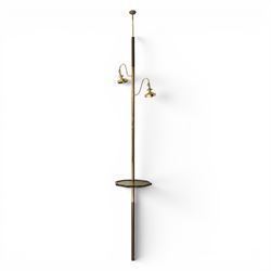 20th century floor to ceiling two branch standard lamp, with spring loaded ceiling mount, ...