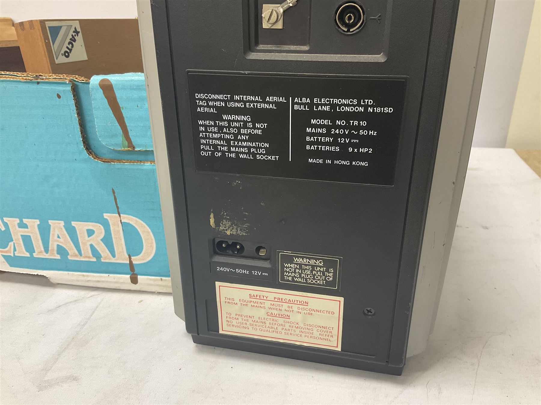 Alba TR10 Portable black and white TV with 3 band radio and Matsu travel clock radio together with quantity of various tools and Sparklets Limited soda syphon, together with BOC soda syphon, Serial No. Shuz, tallest example H32cm